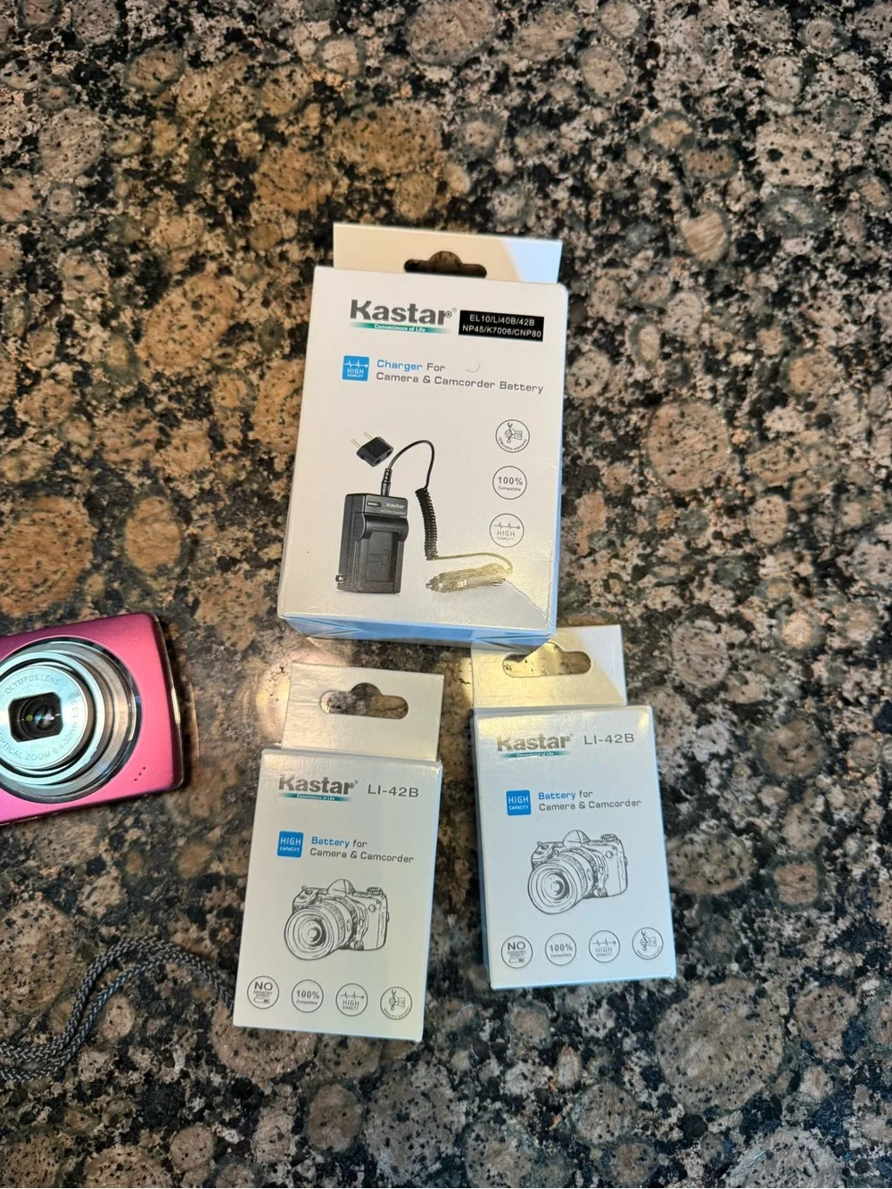 Olympus Pink Digital Compact Camera with Kastar Batteries & Charger